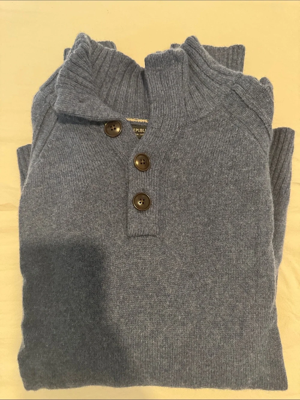 Banana Republic Men's Blue-Gray Ribbed Turtleneck Button Sweater
